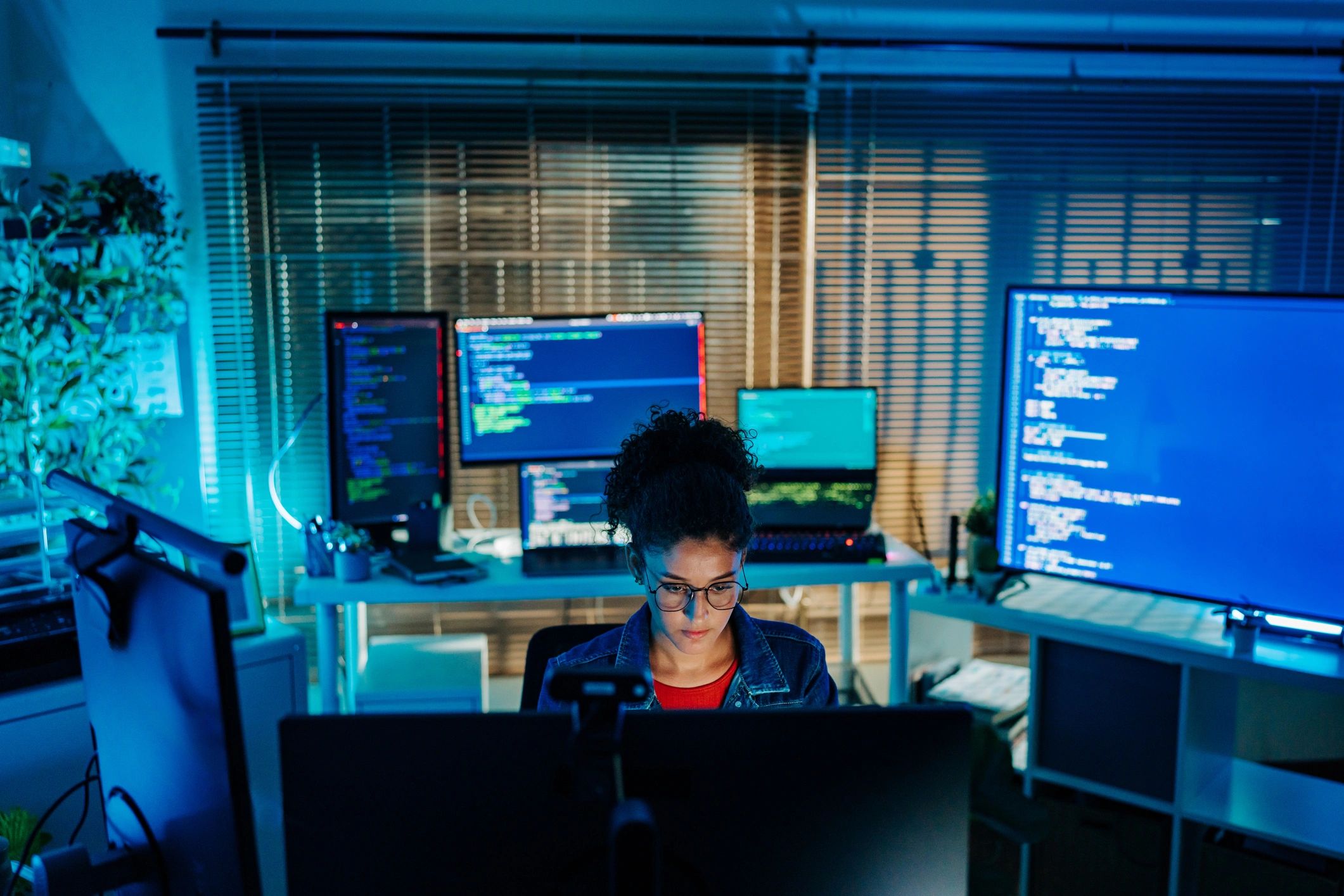 Developer coding at a workstation